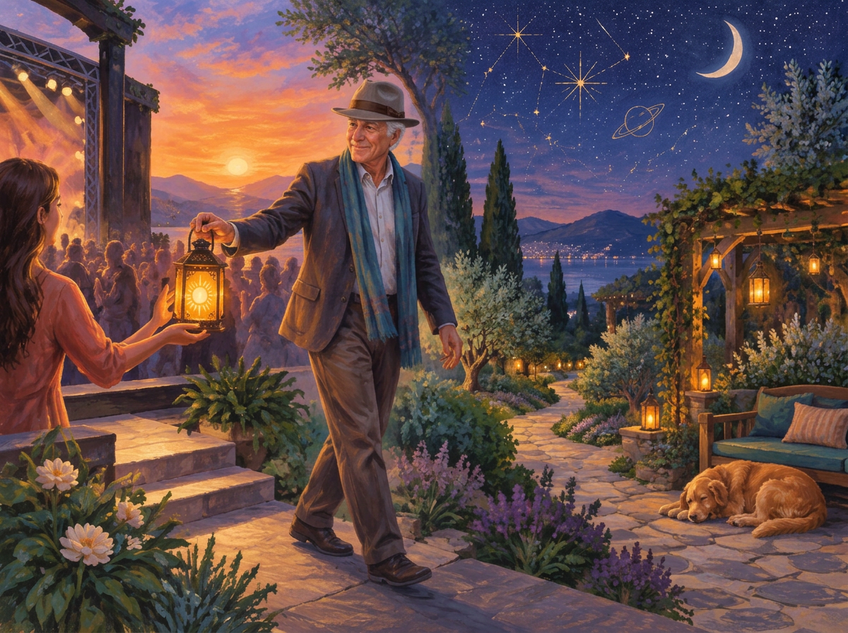 Dean passing a glowing lantern as he retires from producing events